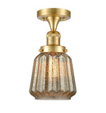 517-1CH-SG-G146 1-Light 7" Satin Gold Semi-Flush Mount - Mercury Plated Chatham Glass - LED Bulb - Dimmensions: 7 x 7 x 13.5 - Sloped Ceiling Compatible: No