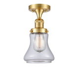 517-1CH-SG-G192 1-Light 6.25" Satin Gold Semi-Flush Mount - Clear Bellmont Glass - LED Bulb - Dimmensions: 6.25 x 6.25 x 11.5 - Sloped Ceiling Compatible: No