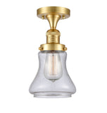 517-1CH-SG-G194 1-Light 6.25" Satin Gold Semi-Flush Mount - Seedy Bellmont Glass - LED Bulb - Dimmensions: 6.25 x 6.25 x 11.5 - Sloped Ceiling Compatible: No