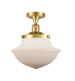 517-1CH-SG-G541 1-Light 11.75" Satin Gold Semi-Flush Mount - Matte White Cased Large Oxford Glass - LED Bulb - Dimmensions: 11.75 x 11.75 x 13.5 - Sloped Ceiling Compatible: No
