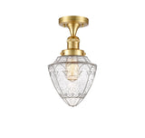 517-1CH-SG-G664-7 1-Light 7" Satin Gold Semi-Flush Mount - Seedy Small Bullet Glass - LED Bulb - Dimmensions: 7 x 7 x 11 - Sloped Ceiling Compatible: No