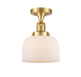 517-1CH-SG-G71 1-Light 8" Satin Gold Semi-Flush Mount - Matte White Cased Large Bell Glass - LED Bulb - Dimmensions: 8 x 8 x 11.5 - Sloped Ceiling Compatible: No