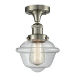 517-1CH-SN-G532 1-Light 7.5" Brushed Satin Nickel Semi-Flush Mount - Clear Small Oxford Glass - LED Bulb - Dimmensions: 7.5 x 7.5 x 11 - Sloped Ceiling Compatible: No