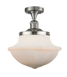 517-1CH-SN-G541 1-Light 11.75" Brushed Satin Nickel Semi-Flush Mount - Matte White Cased Large Oxford Glass - LED Bulb - Dimmensions: 11.75 x 11.75 x 13.5 - Sloped Ceiling Compatible: No