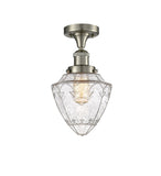 517-1CH-SN-G664-7 1-Light 7" Brushed Satin Nickel Semi-Flush Mount - Seedy Small Bullet Glass - LED Bulb - Dimmensions: 7 x 7 x 11 - Sloped Ceiling Compatible: No