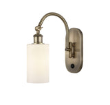 1-Light 5.3" Antique Brass Sconce - Matte White Clymer Glass LED - w/Switch