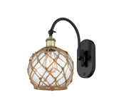 1-Light 8" Antique Brass Sconce - Clear Farmhouse Glass with Brown Rope Glass LED - w/Switch
