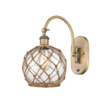 518-1W-BB-G122-8RB 1-Light 8" Brushed Brass Sconce - Clear Farmhouse Glass with Brown Rope Glass - LED Bulb - Dimmensions: 8 x 14 x 13.75 - Glass Up or Down: Yes