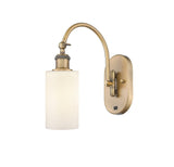 1-Light 5.3" Antique Brass Sconce - Matte White Clymer Glass LED - w/Switch