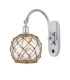 518-1W-PC-G122-8RB 1-Light 8" Polished Chrome Sconce - Clear Farmhouse Glass with Brown Rope Glass - LED Bulb - Dimmensions: 8 x 14 x 13.75 - Glass Up or Down: Yes