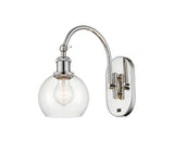 518-1W-PN-G122-6 1-Light 6" Polished Nickel Sconce - Clear Athens Glass - LED Bulb - Dimmensions: 6 x 13 x 11.875 - Glass Up or Down: Yes