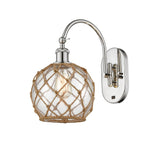 518-1W-PN-G122-8RB 1-Light 8" Polished Nickel Sconce - Clear Farmhouse Glass with Brown Rope Glass - LED Bulb - Dimmensions: 8 x 14 x 13.75 - Glass Up or Down: Yes