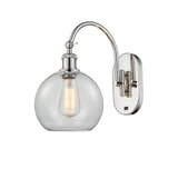 518-1W-PN-G122-8 1-Light 8" Polished Nickel Sconce - Clear Athens Glass - LED Bulb - Dimmensions: 8 x 14 x 13.75 - Glass Up or Down: Yes