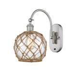518-1W-SN-G122-8RB 1-Light 8" Brushed Satin Nickel Sconce - Clear Farmhouse Glass with Brown Rope Glass - LED Bulb - Dimmensions: 8 x 14 x 13.75 - Glass Up or Down: Yes