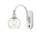 518-1W-WPC-G122-6 1-Light 6" White and Polished Chrome Sconce - Clear Athens Glass - LED Bulb - Dimmensions: 6 x 13 x 11.875 - Glass Up or Down: Yes