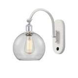 518-1W-WPC-G122-8 1-Light 8" White and Polished Chrome Sconce - Clear Athens Glass - LED Bulb - Dimmensions: 8 x 14 x 13.75 - Glass Up or Down: Yes