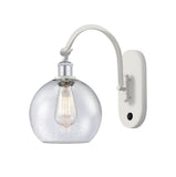 518-1W-WPC-G124-8 1-Light 8" White and Polished Chrome Sconce - Seedy Athens Glass - LED Bulb - Dimmensions: 8 x 14 x 13.75 - Glass Up or Down: Yes