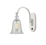 518-1W-WPC-G2811 1-Light 6.25" White and Polished Chrome Sconce - Mouchette Hanover Glass - LED Bulb - Dimmensions: 6.25 x 13.125 x 14.75 - Glass Up or Down: Yes