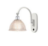 518-1W-WPC-G422 1-Light 8" White and Polished Chrome Sconce - Clear Arietta Glass - LED Bulb - Dimmensions: 8 x 14 x 11.75 - Glass Up or Down: Yes