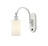 518-1W-WPC-G801 1-Light 5.3" White and Polished Chrome Sconce - Matte White Clymer Glass - LED Bulb - Dimmensions: 5.3 x 11.9375 x 12.625 - Glass Up or Down: Yes