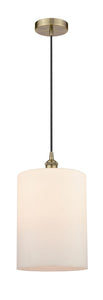 Cord Hung 9" Antique Brass Mini Pendant - Matte White Large Cobbleskill Glass LED