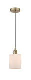 Cord Hung 5" Antique Brass Mini Pendant - Matte White Cobbleskill Glass LED