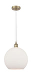 Cord Hung 11.75" Antique Brass Mini Pendant - Cased Matte White Large Athens Glass LED