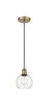 Cord Hung 6" Antique Brass Mini Pendant - Clear Athens Glass LED