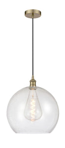 616-1P-AB-G124-14 1-Light 13.75" Antique Brass Pendant - Seedy Large Athens Glass - LED Bulb - Dimmensions: 13.75 x 13.75 x 18.375<br>Minimum Height : 21.375<br>Maximum Height : 138.375 - Sloped Ceiling Compatible: Yes