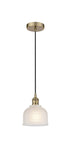 Cord Hung 5.5" Antique Brass Mini Pendant - White Dayton Glass LED