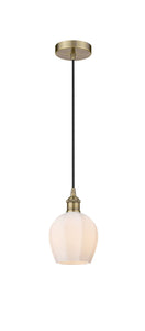 Cord Hung 5.75" Antique Brass Mini Pendant - Cased Matte White Norfolk Glass LED