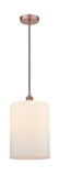 616-1P-AC-G111-L Cord Hung 9" Antique Copper Mini Pendant - Matte White Large Cobbleskill Glass - LED Bulb - Dimmensions: 9 x 9 x 14<br>Minimum Height : 18.75<br>Maximum Height : 136.75 - Sloped Ceiling Compatible: Yes