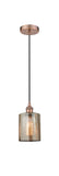 616-1P-AC-G116 Cord Hung 5" Antique Copper Mini Pendant - Mercury Cobbleskill Glass - LED Bulb - Dimmensions: 5 x 5 x 8<br>Minimum Height : 12.75<br>Maximum Height : 130.75 - Sloped Ceiling Compatible: Yes