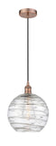 Cord Hung 10" Antique Brass Mini Pendant - Clear Athens Deco Swirl 8" Glass LED