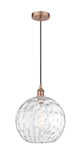 616-1P-AC-G1215-12 Cord Hung 12" Antique Copper Mini Pendant - Clear Athens Water Glass 12" Glass - LED Bulb - Dimmensions: 12 x 12 x 15<br>Minimum Height : 17.75<br>Maximum Height : 133.75 - Sloped Ceiling Compatible: Yes
