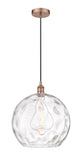 616-1P-AC-G1215-14 1-Light 13.75" Antique Copper Pendant - Clear Athens Water Glass 14" Glass - LED Bulb - Dimmensions: 13.75 x 13.75 x 16.875<br>Minimum Height : 19.875<br>Maximum Height : 136.875 - Sloped Ceiling Compatible: Yes