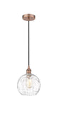 616-1P-AC-G1215-8 Cord Hung 8" Antique Copper Mini Pendant - Clear Athens Water Glass 8" Glass - LED Bulb - Dimmensions: 8 x 8 x 10<br>Minimum Height : 13.75<br>Maximum Height : 131.75 - Sloped Ceiling Compatible: Yes