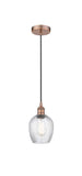 616-1P-AC-G292 Cord Hung 5" Antique Copper Mini Pendant - Clear Spiral Fluted Salina Glass - LED Bulb - Dimmensions: 5 x 5 x 10<br>Minimum Height : 12.75<br>Maximum Height : 130.75 - Sloped Ceiling Compatible: Yes