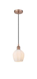 616-1P-AC-G461-6 Cord Hung 5.75" Antique Copper Mini Pendant - Cased Matte White Norfolk Glass - LED Bulb - Dimmensions: 5.75 x 5.75 x 10.5<br>Minimum Height : 13.5<br>Maximum Height : 130.5 - Sloped Ceiling Compatible: Yes