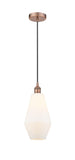 616-1P-AC-G651-7 Cord Hung 7" Antique Copper Mini Pendant - Cased Matte White Cindyrella 7" Glass - LED Bulb - Dimmensions: 7 x 7 x 14.5<br>Minimum Height : 17.5<br>Maximum Height : 134.5 - Sloped Ceiling Compatible: Yes