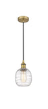 Cord Hung 6" Brushed Brass Mini Pendant - Deco Swirl Belfast Glass - LED Bulb Included
