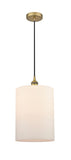 616-1P-BB-G111-L Cord Hung 9" Brushed Brass Mini Pendant - Matte White Large Cobbleskill Glass - LED Bulb - Dimmensions: 9 x 9 x 14<br>Minimum Height : 18.75<br>Maximum Height : 136.75 - Sloped Ceiling Compatible: Yes