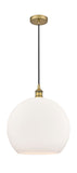 616-1P-BB-G121-14 1-Light 13.75" Brushed Brass Pendant - Cased Matte White Large Athens Glass - LED Bulb - Dimmensions: 13.75 x 13.75 x 18.375<br>Minimum Height : 21.375<br>Maximum Height : 138.375 - Sloped Ceiling Compatible: Yes