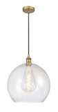 616-1P-BB-G124-14 1-Light 13.75" Brushed Brass Pendant - Seedy Large Athens Glass - LED Bulb - Dimmensions: 13.75 x 13.75 x 18.375<br>Minimum Height : 21.375<br>Maximum Height : 138.375 - Sloped Ceiling Compatible: Yes