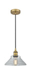 616-1P-BB-G132 Cord Hung 8.375" Brushed Brass Mini Pendant - Clear Orwell Glass - LED Bulb - Dimmensions: 8.375 x 8.375 x 6.5<br>Minimum Height : 10.75<br>Maximum Height : 128.75 - Sloped Ceiling Compatible: Yes