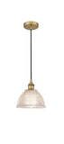 616-1P-BB-G422 Cord Hung 8" Brushed Brass Mini Pendant - Clear Arietta Glass - LED Bulb - Dimmensions: 8 x 8 x 8<br>Minimum Height : 12.75<br>Maximum Height : 130.75 - Sloped Ceiling Compatible: Yes