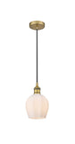 616-1P-BB-G461-6 Cord Hung 5.75" Brushed Brass Mini Pendant - Cased Matte White Norfolk Glass - LED Bulb - Dimmensions: 5.75 x 5.75 x 10.5<br>Minimum Height : 13.5<br>Maximum Height : 130.5 - Sloped Ceiling Compatible: Yes