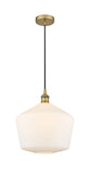 616-1P-BB-G651-12 Cord Hung 12" Brushed Brass Mini Pendant - Cased Matte White Cindyrella 12" Glass - LED Bulb - Dimmensions: 12 x 12 x 13.5<br>Minimum Height : 16.5<br>Maximum Height : 133.5 - Sloped Ceiling Compatible: Yes
