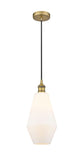 616-1P-BB-G651-7 Cord Hung 7" Brushed Brass Mini Pendant - Cased Matte White Cindyrella 7" Glass - LED Bulb - Dimmensions: 7 x 7 x 14.5<br>Minimum Height : 17.5<br>Maximum Height : 134.5 - Sloped Ceiling Compatible: Yes