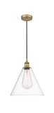 616-1P-BB-GBC-122 Cord Hung 12" Brushed Brass Mini Pendant - Cased Matte White Edison Cone Glass - LED Bulb - Dimmensions: 12 x 12 x 14.75<br>Minimum Height : 17.75<br>Maximum Height : 134.75 - Sloped Ceiling Compatible: Yes
